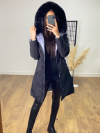 Twilight Reversible Metallic Blue/Black Hooded Coat