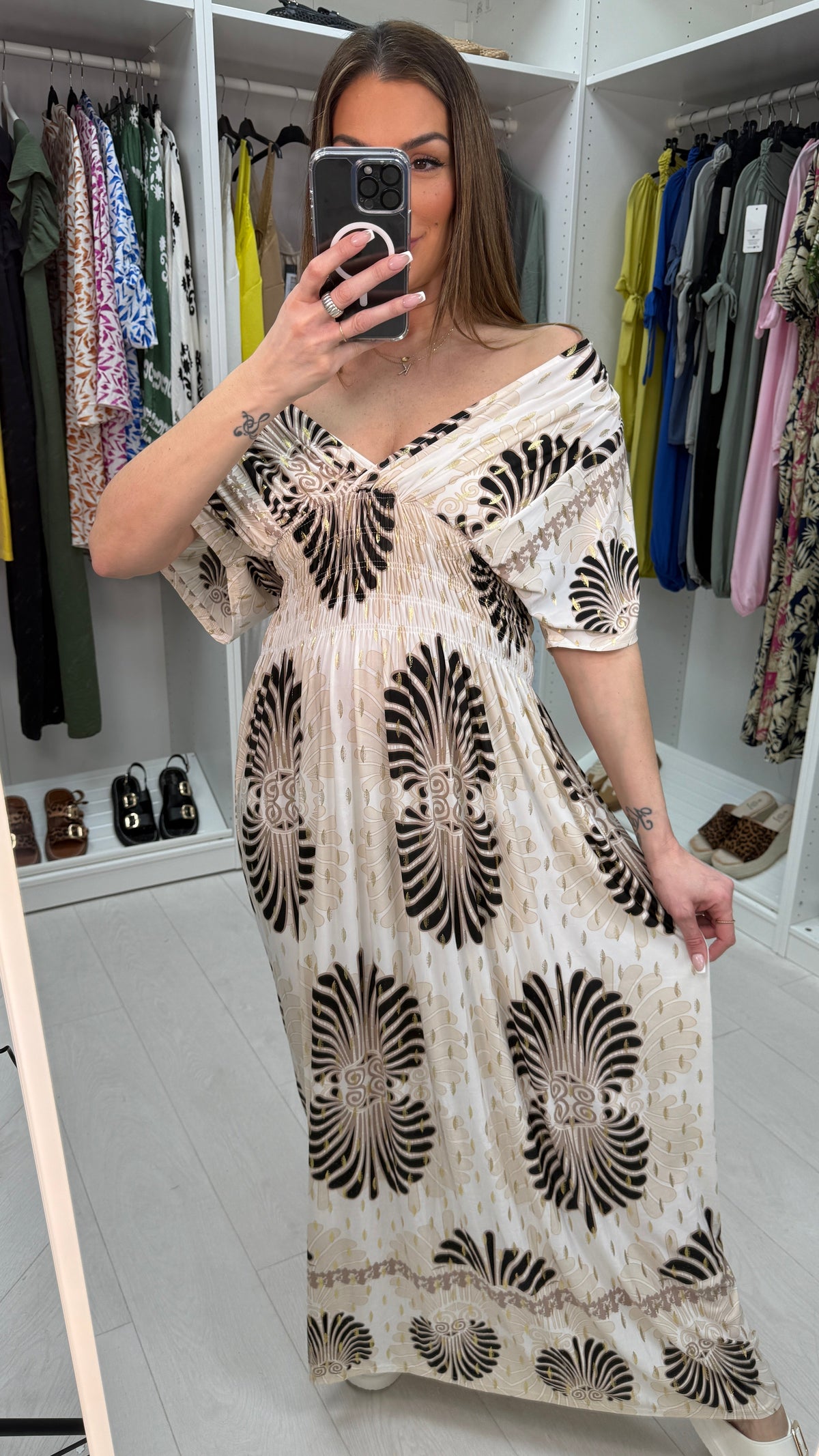 Yasmina Mosaic Print V Neck Magic Maxi Dress