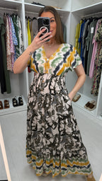 Franklin Abstract Print Button Detailed Maxi Dress