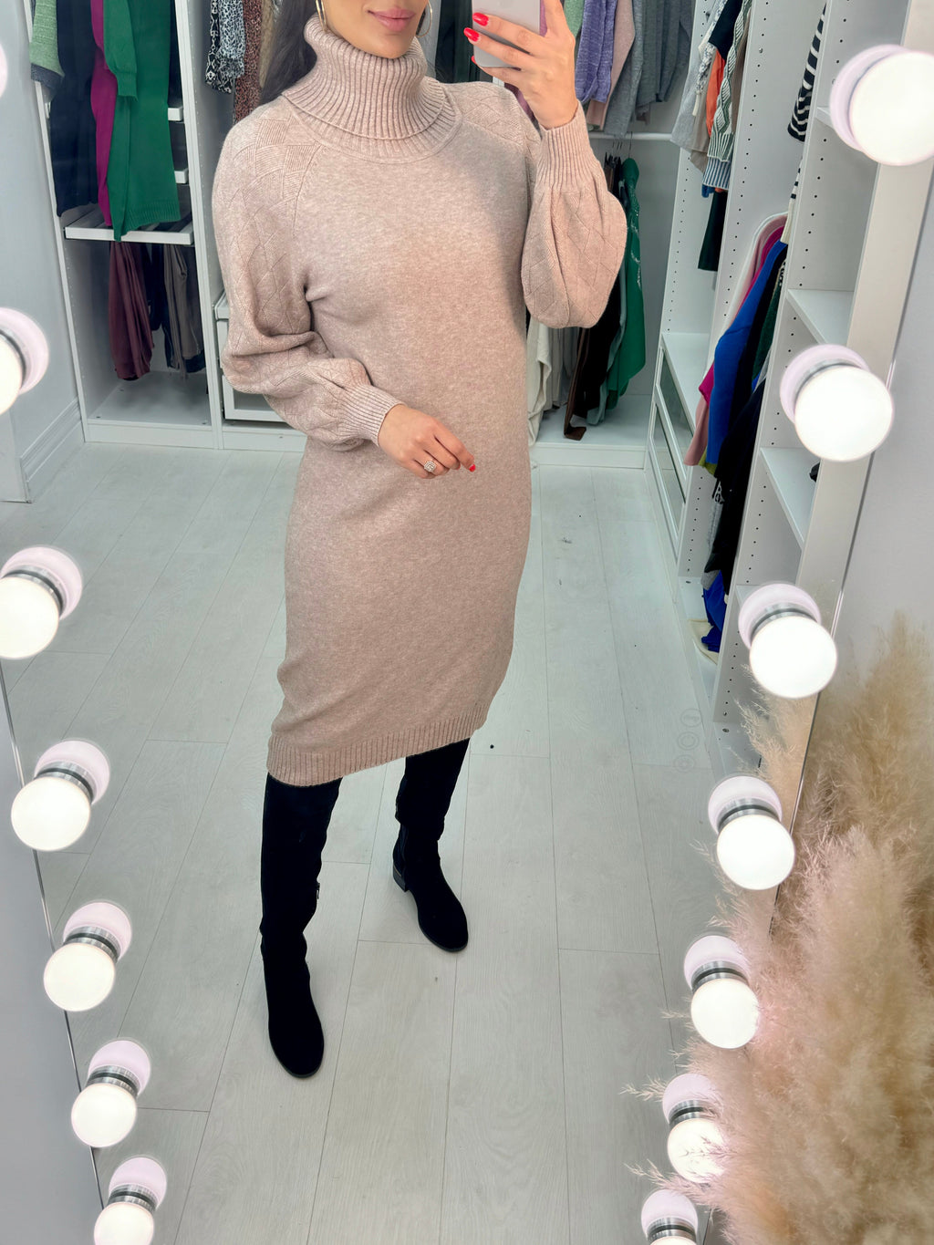 Aleesha Ribbed Roll Neck Knitted Jumper Dress