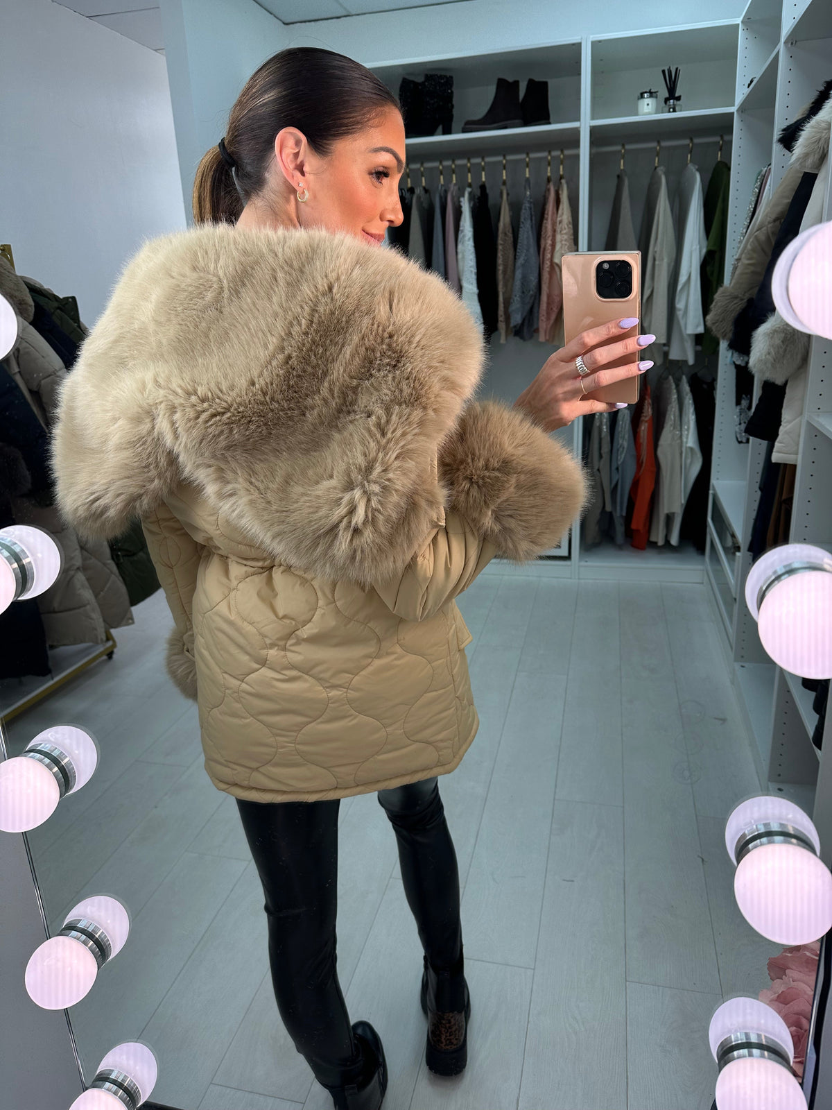 Alanda Tan Faux Fur Toggle Waist Jacket