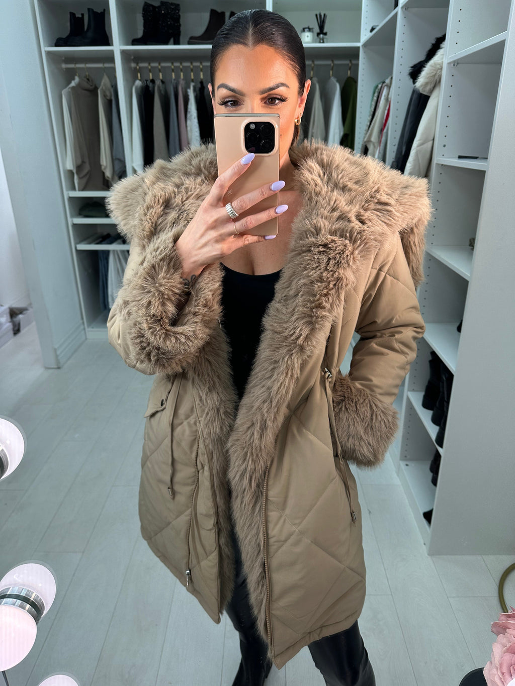 Eduardo Faux Fur Hood/Collar Coat