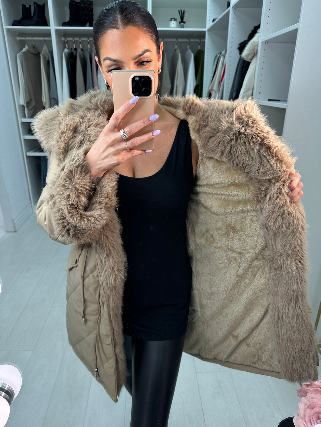 Eduardo Faux Fur Hood/Collar Coat