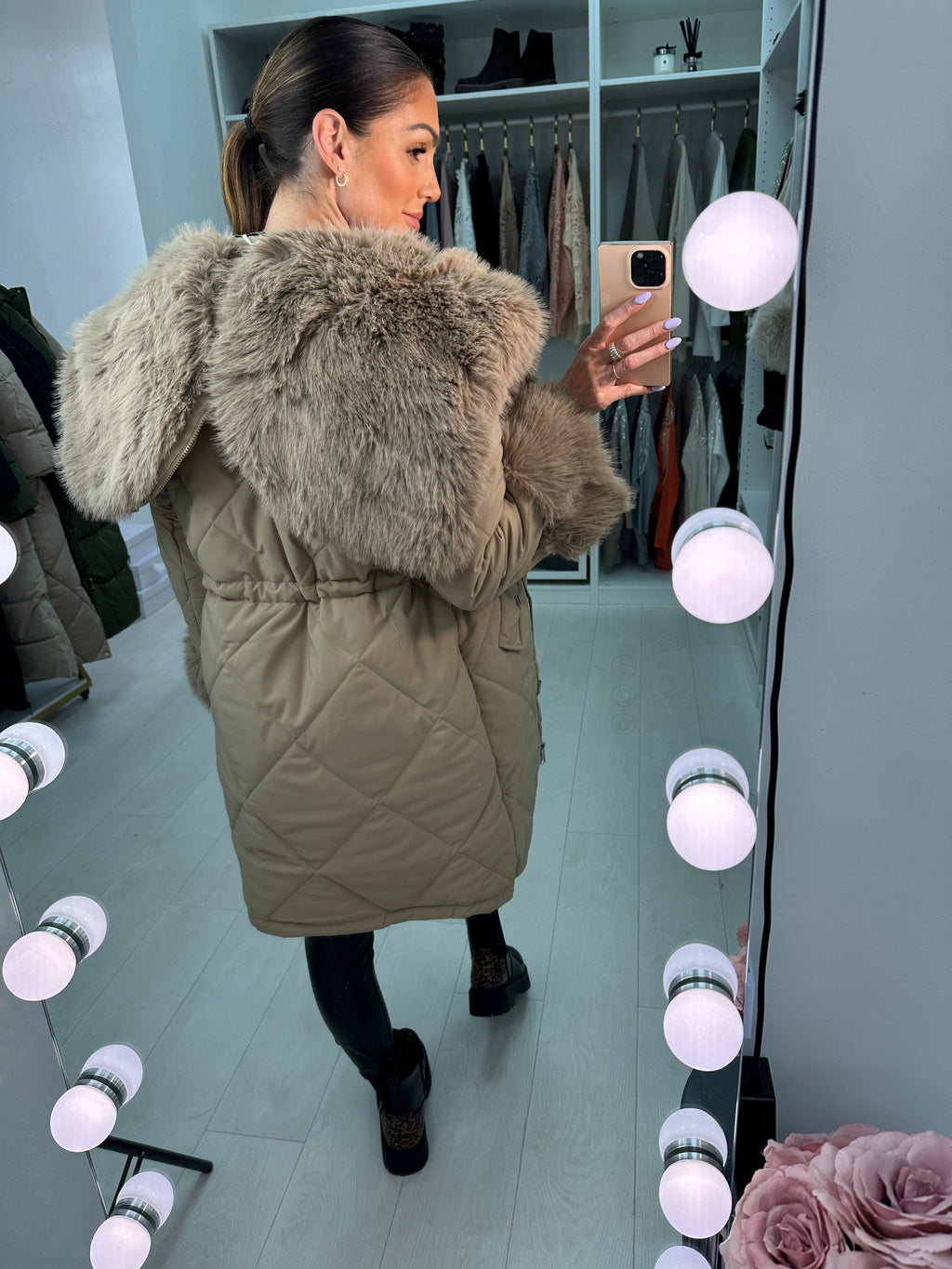 Eduardo Faux Fur Hood/Collar Coat
