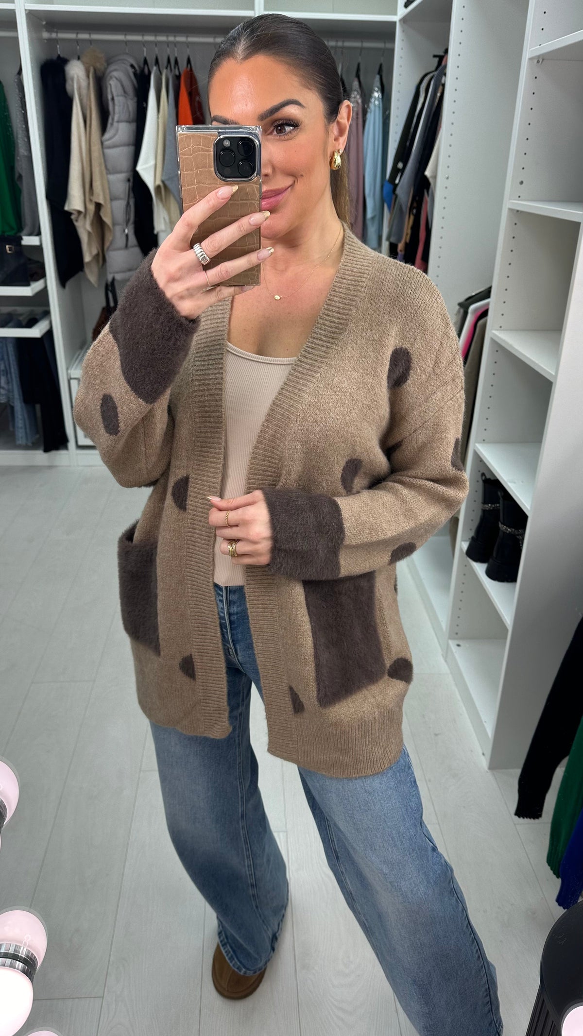 Cassidy Faux Fur Polka Dot Cardigan