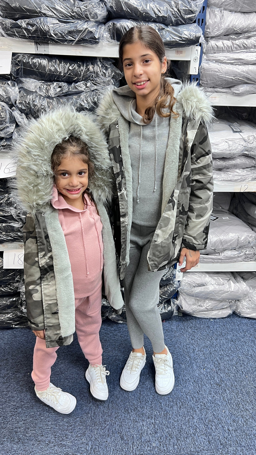 Sofia Kids Grey Faux Fur Camouflage Coat