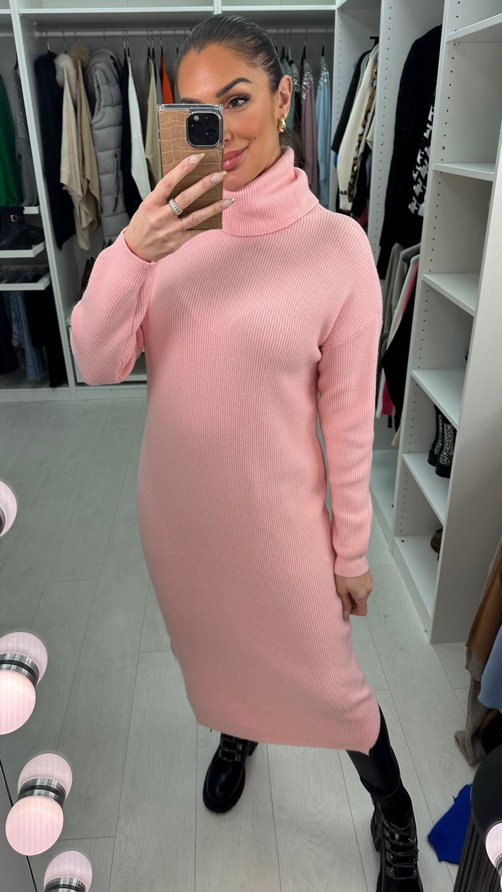 Liza Plain Roll Neck Knit Jumper Dress