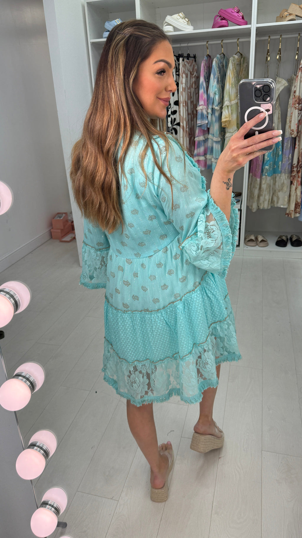 Halli Embellished V Neck Smock Midi Dress