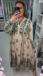 Jaycee Paisley Print V Neck Loose Fit Smock Dress