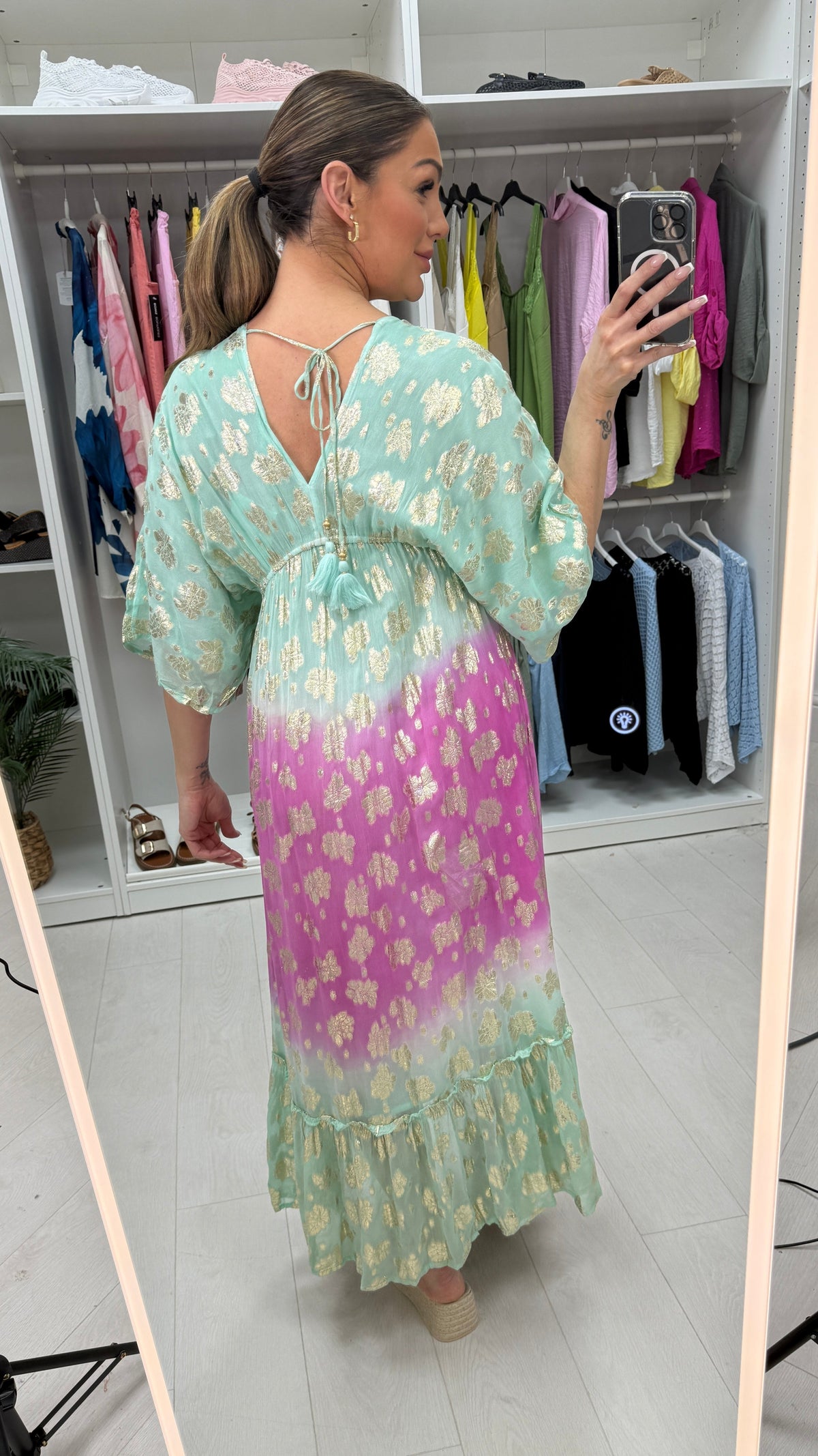 Madeline Floral Print Colour Block Ombre Maxi Dress