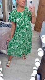Dale Floral Print Ruffle Sleeve Tiered Midi Dress