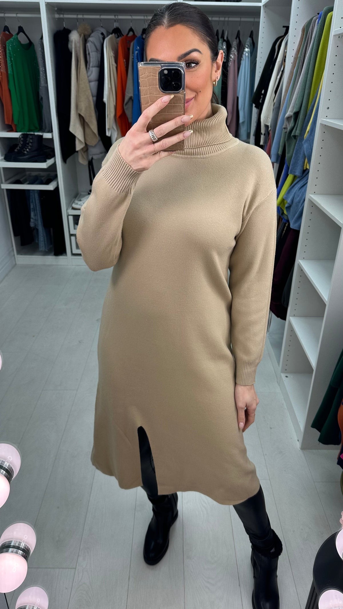 Adalia Plain Roll Neck Midi Jumper Dress