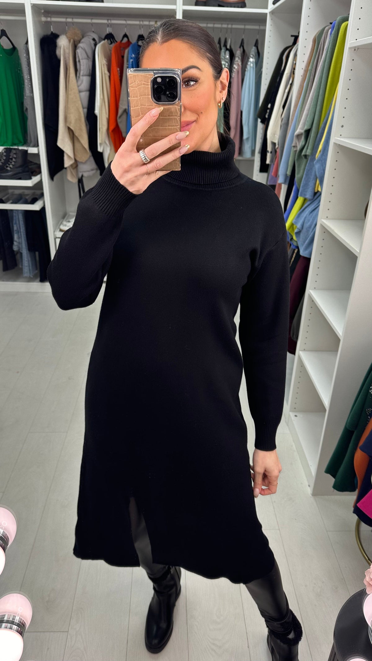 Adalia Plain Roll Neck Midi Jumper Dress
