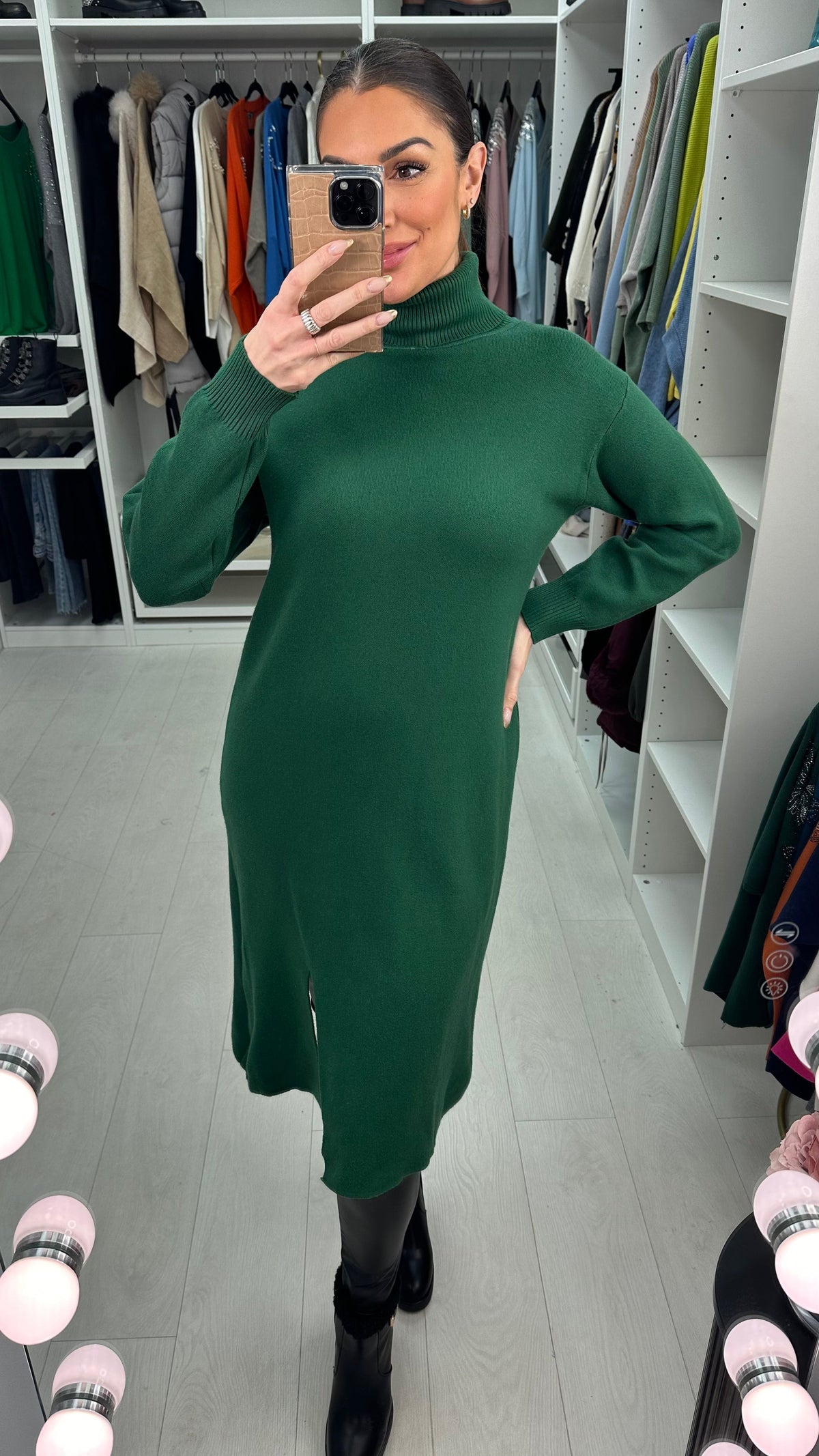 Adalia Plain Roll Neck Midi Jumper Dress