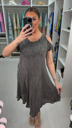 Heidi Acid Wash Embroidered Drop Shoulder Dress