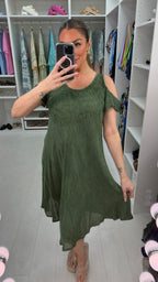 Heidi Acid Wash Embroidered Drop Shoulder Dress