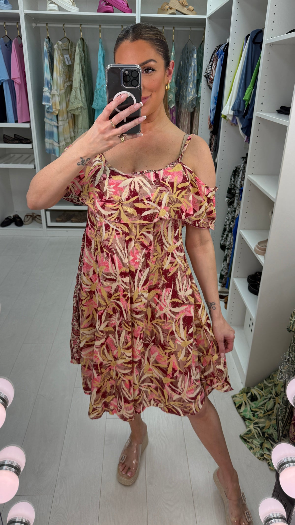 Kris Leaf Print Drop shoulder Loose Fit Dress
