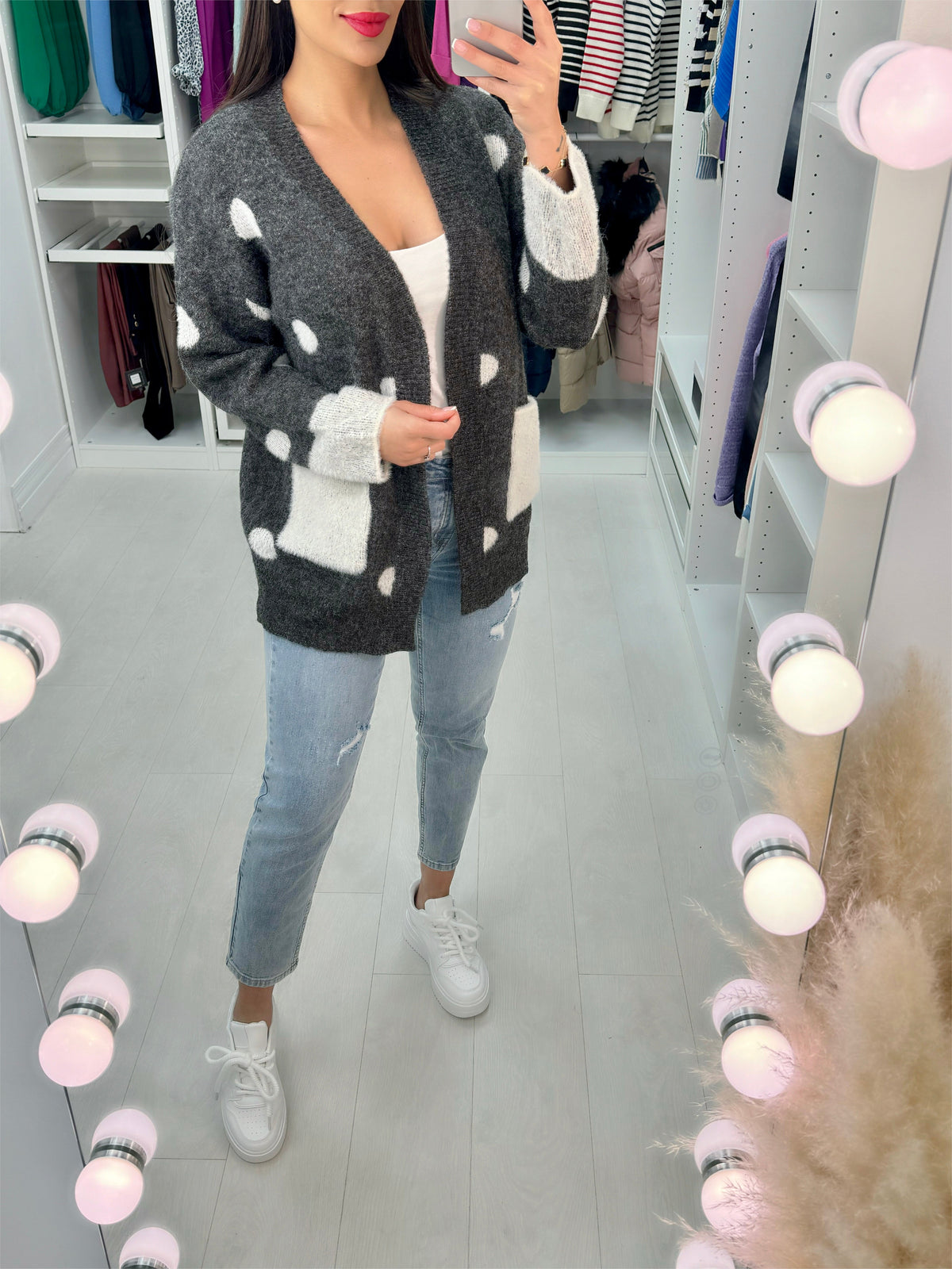 Cassidy Faux Fur Polka Dot Cardigan