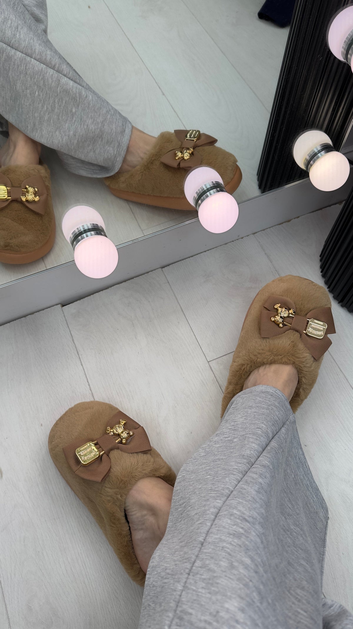 Amelia Bow & Lock Detail Fluffy Slippers