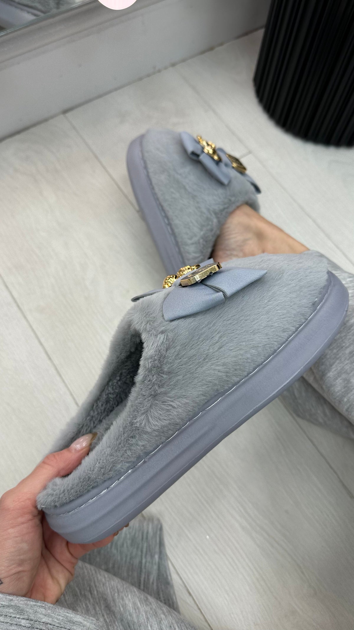 Amelia Bow & Lock Detail Fluffy Slippers