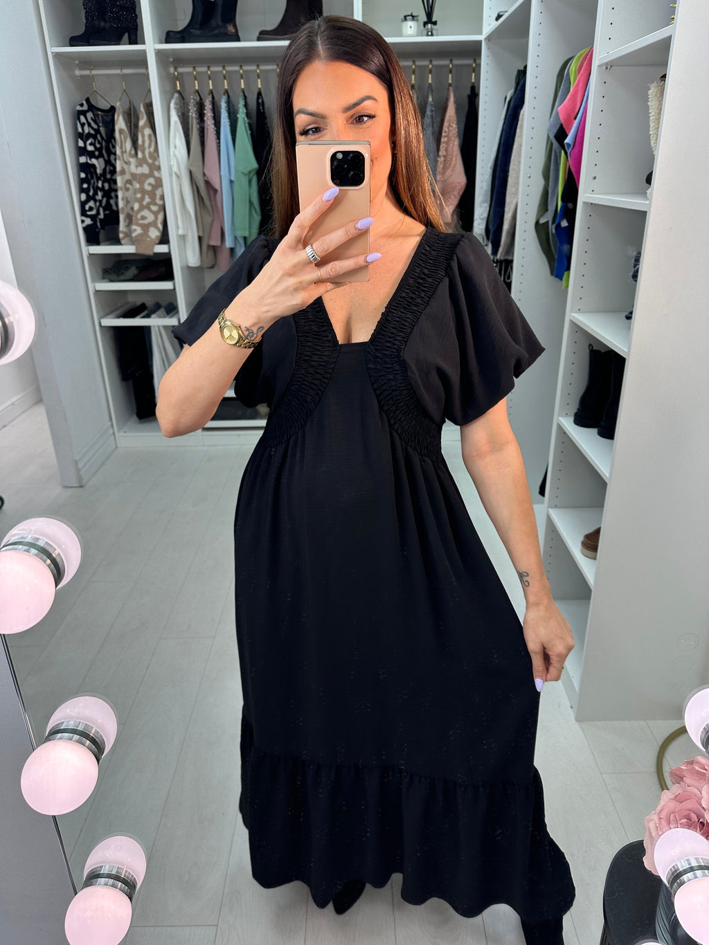 Priya Balloon Sleeve Smock Maxi Dress