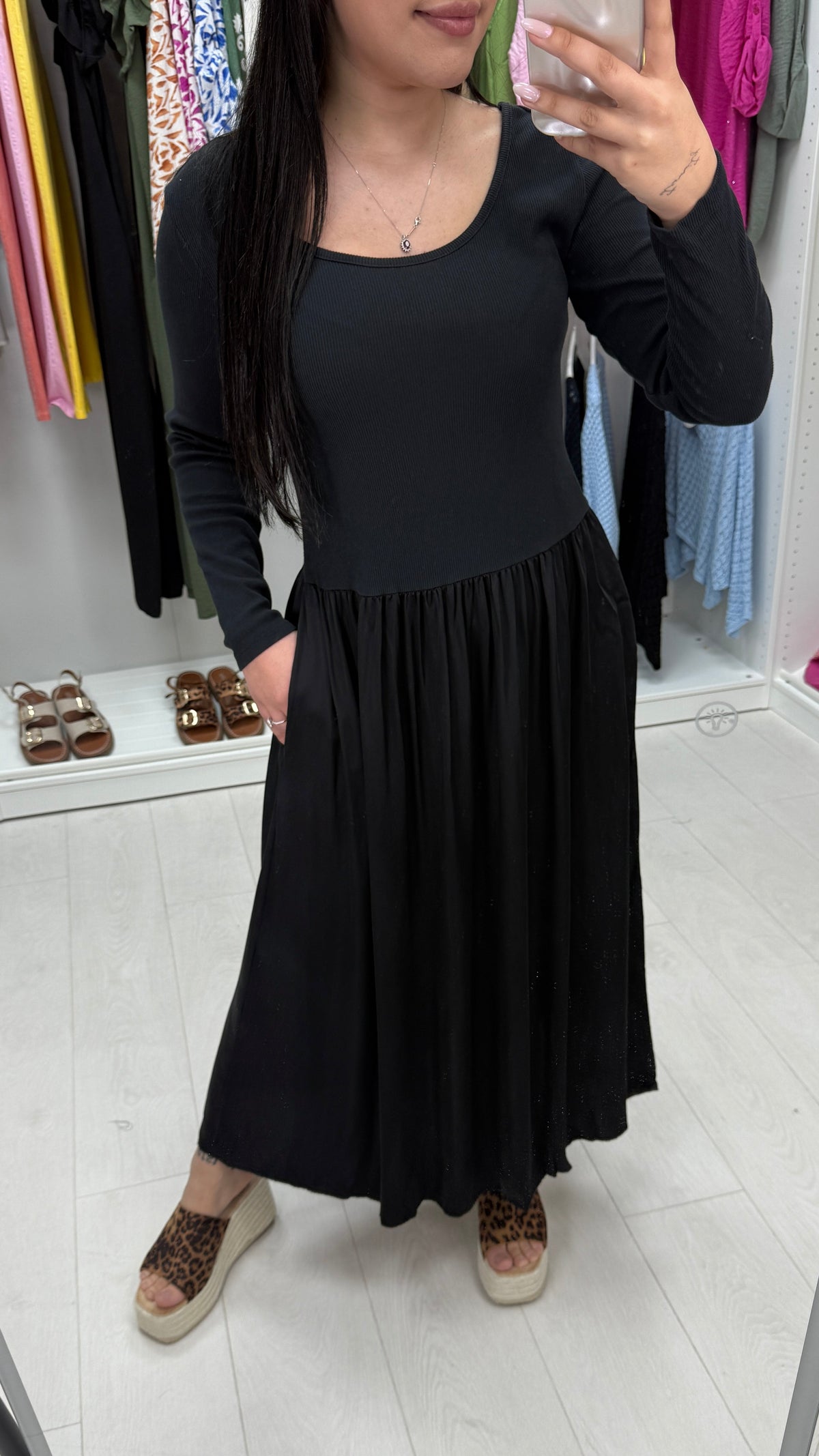 Amanda Plain Long Sleeve Poplin Satin Dress
