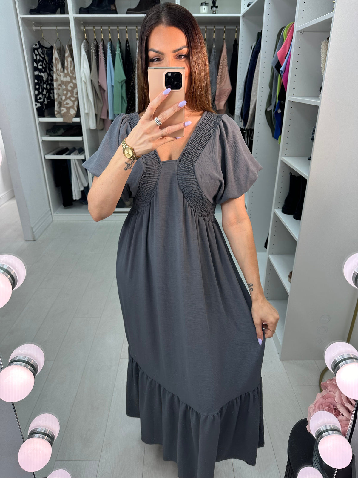 Priya Balloon Sleeve Smock Maxi Dress