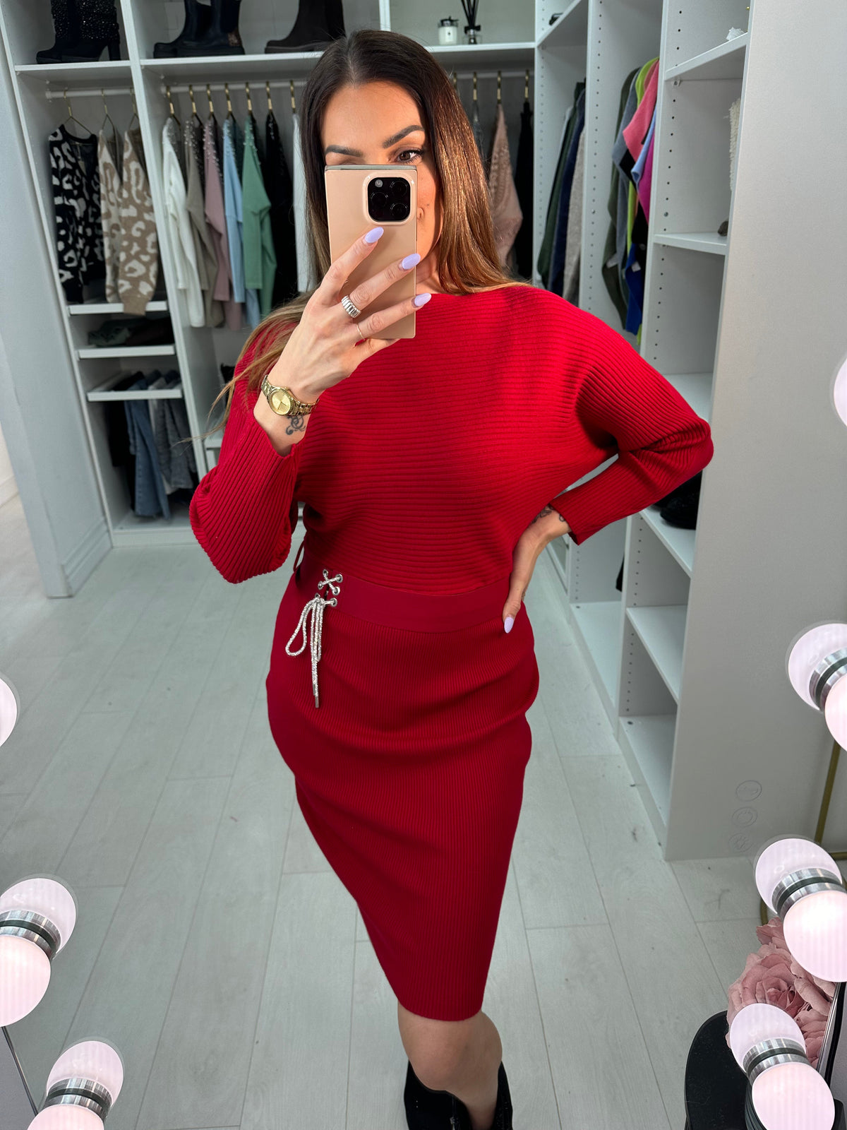 Toya Rib Knit Belted Jumper Dress