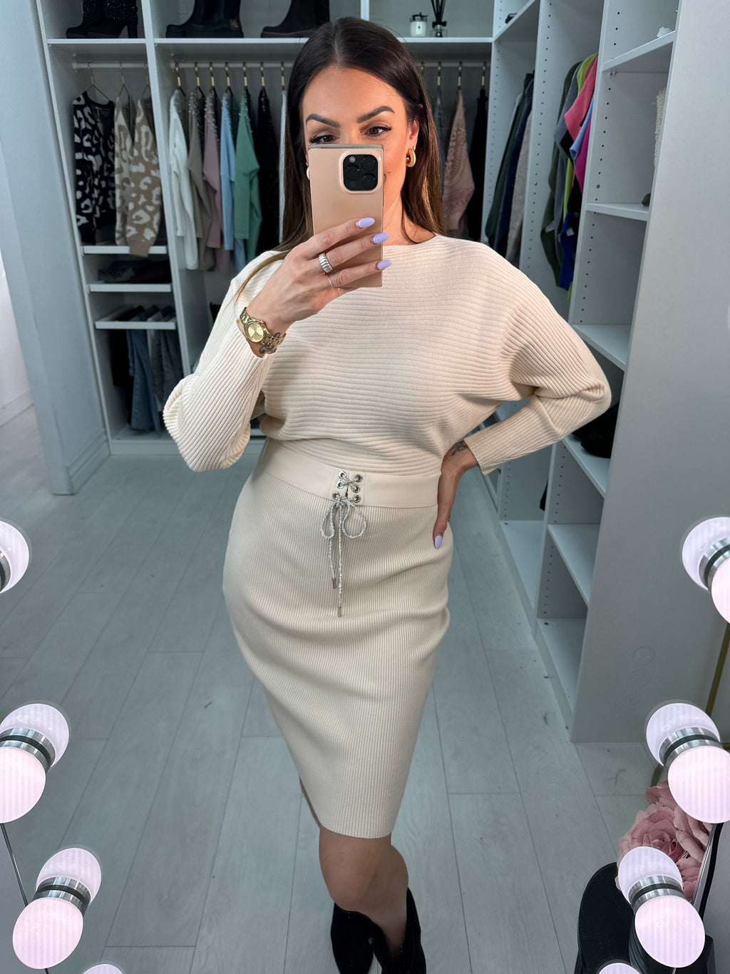 Toya Rib Knit Belted Jumper Dress