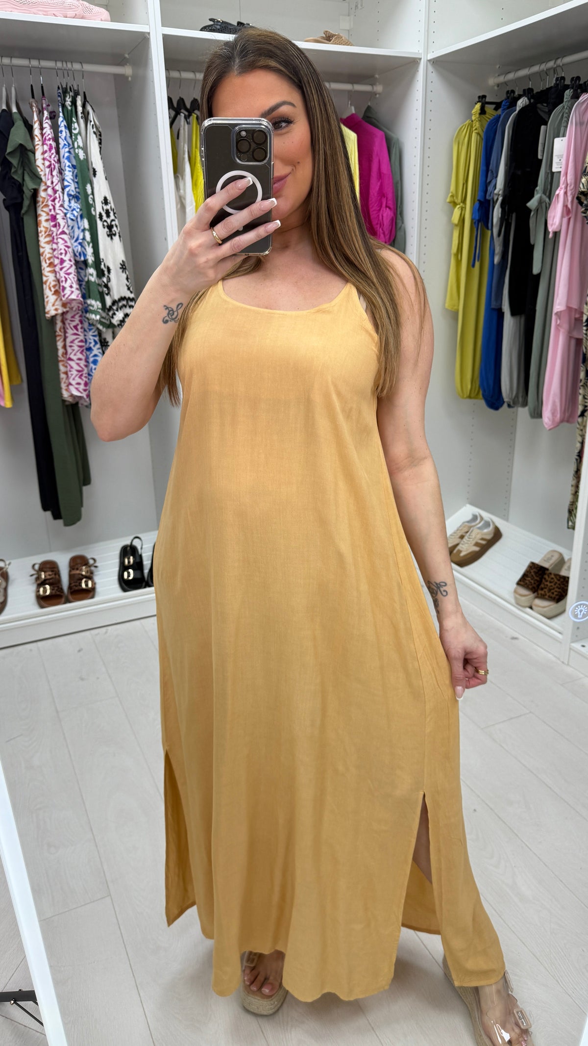 Carly Plain Elasticated Back Strappy Maxi Dress