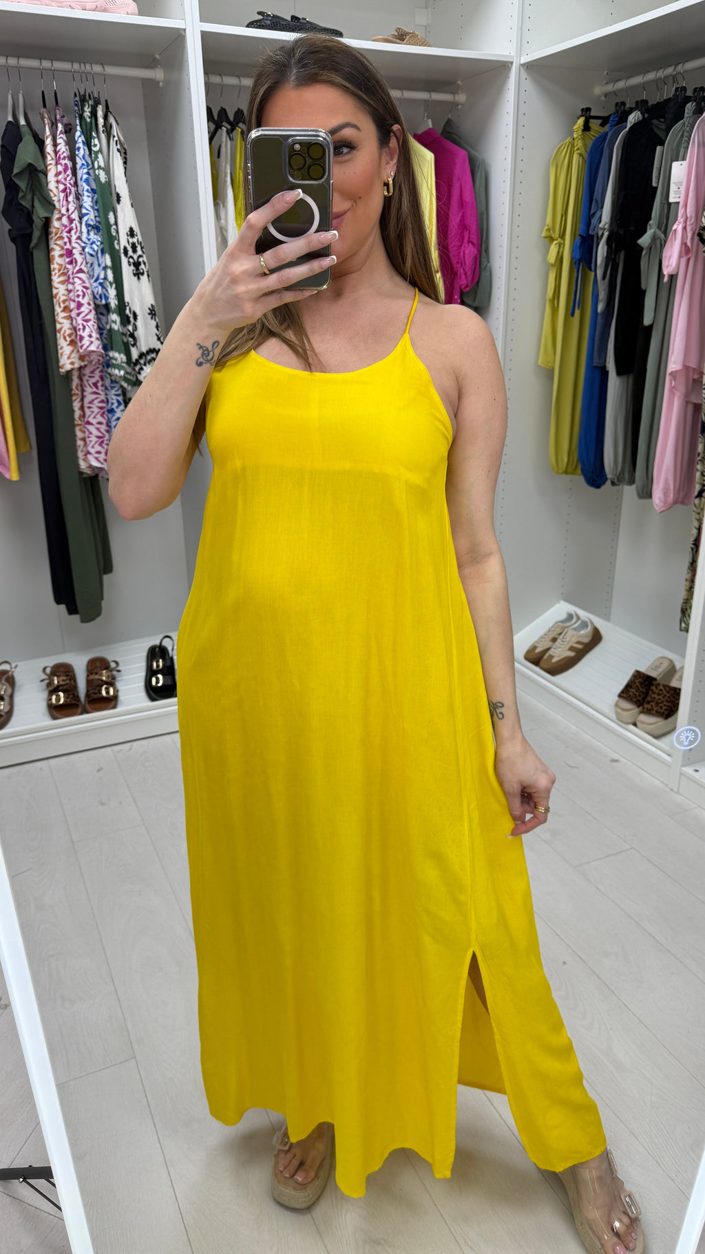 Carly Plain Elasticated Back Strappy Maxi Dress