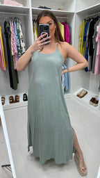 Carly Plain Elasticated Back Strappy Maxi Dress