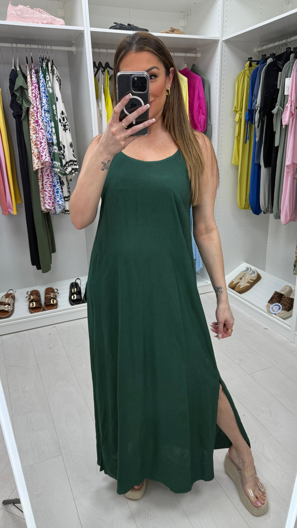 Carly Plain Elasticated Back Strappy Maxi Dress