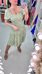 Damimi Green Daisy Print Babydoll Dress