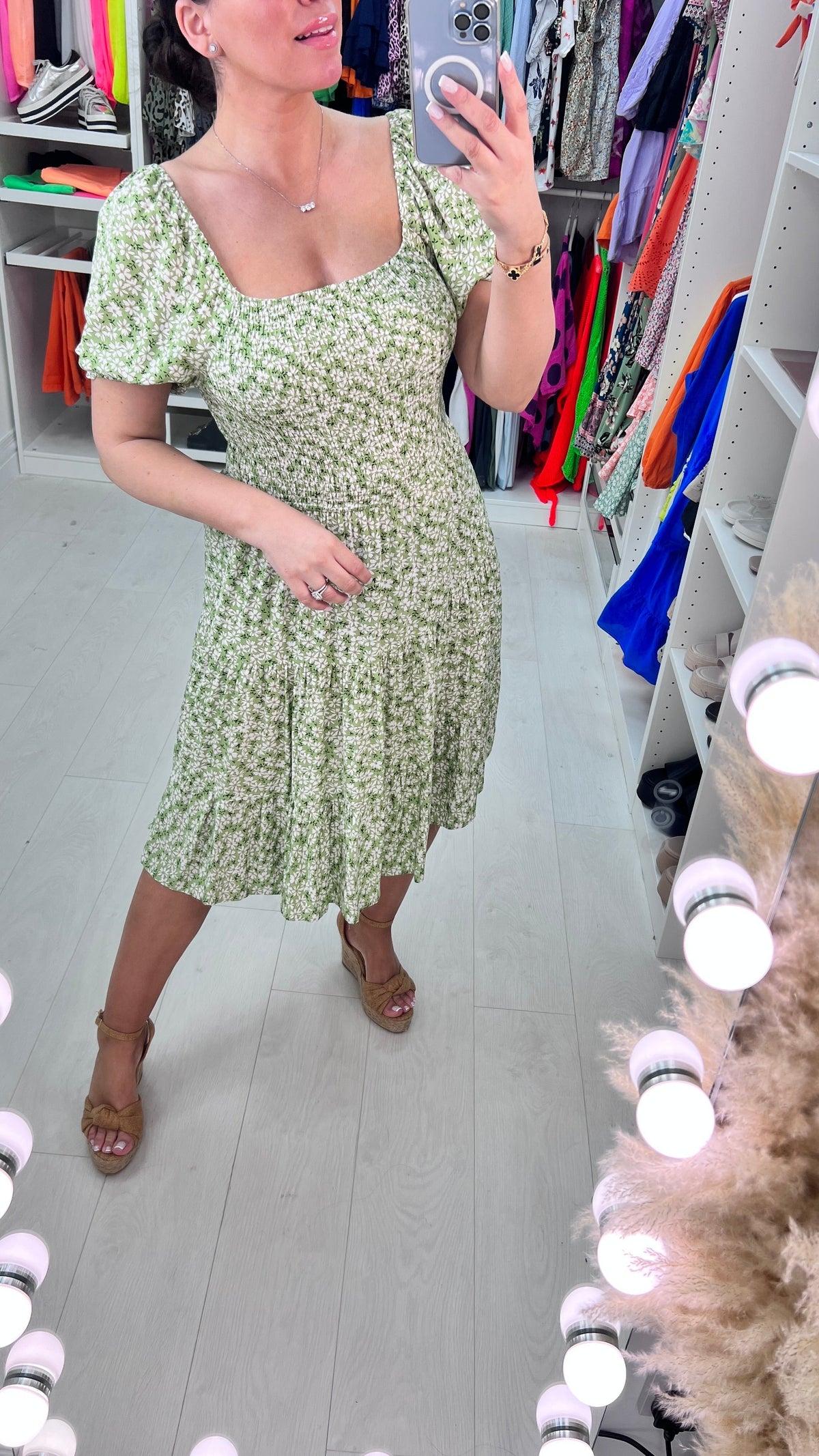 Damimi Green Daisy Print Babydoll Dress