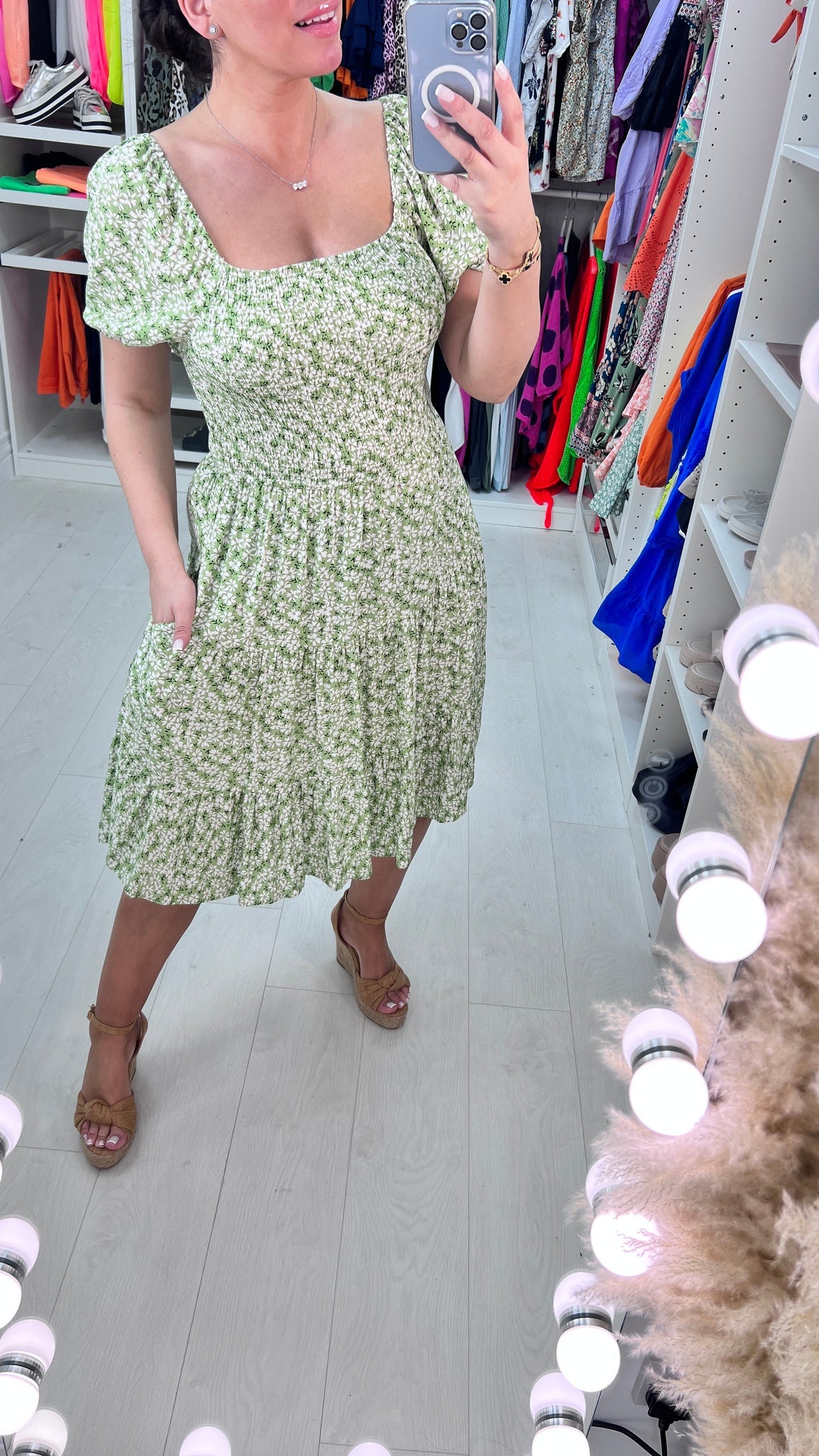 Damimi Green Daisy Print Babydoll Dress