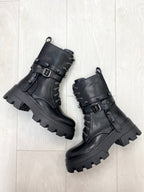 Atilio Faux Leather Diamante Lace Jewel Studded Biker Boots
