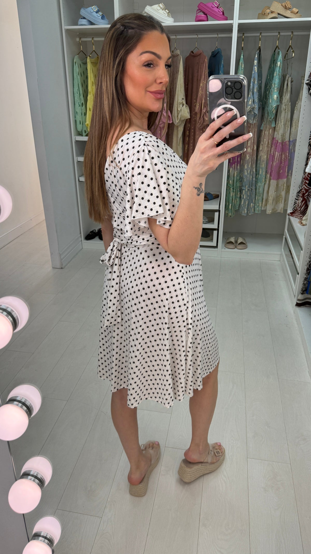 Sinead Polka Dot V Neck Belted Magic Dress