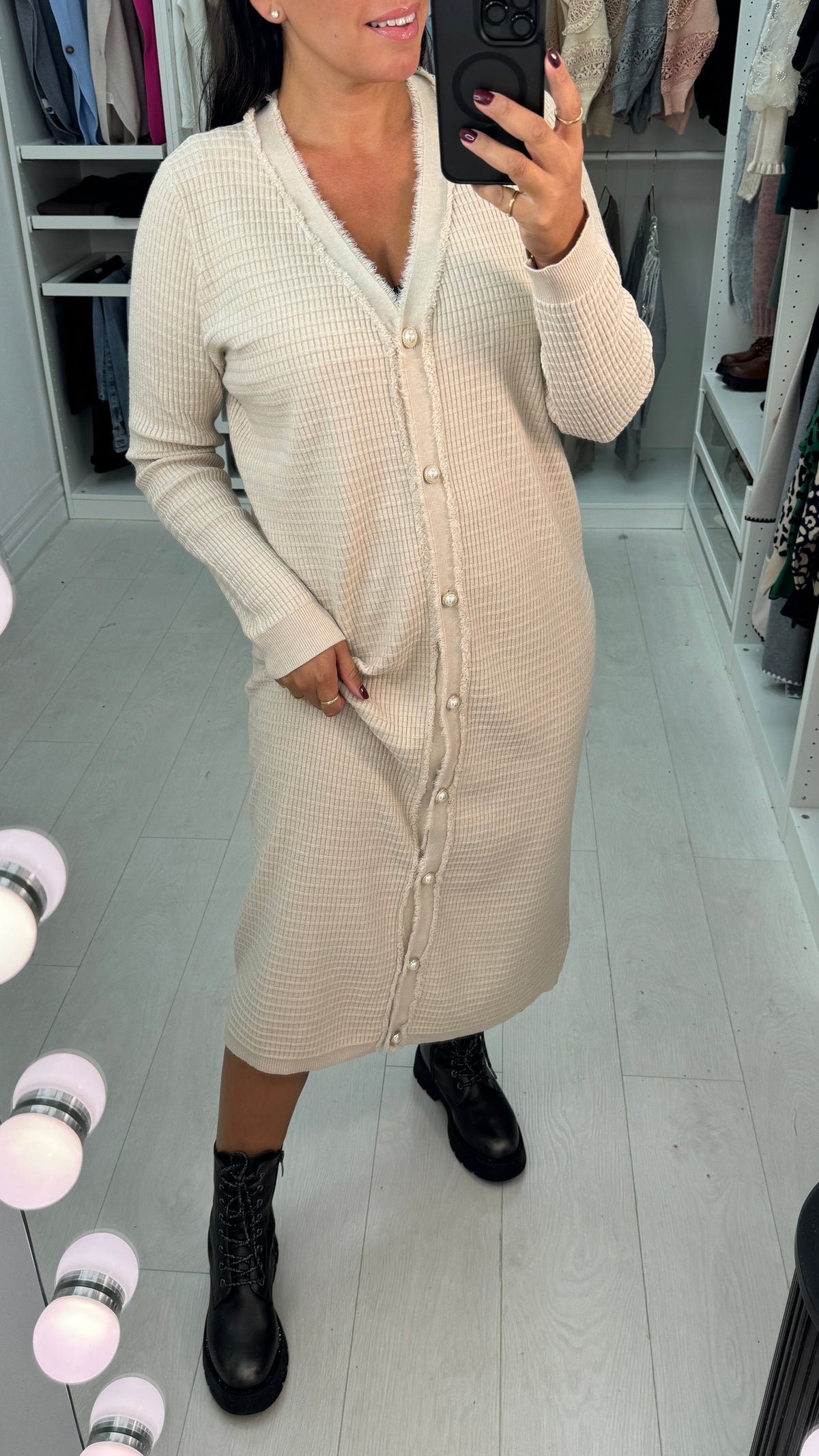 Samira Pearl Button Detailed Maxi Knit Dress
