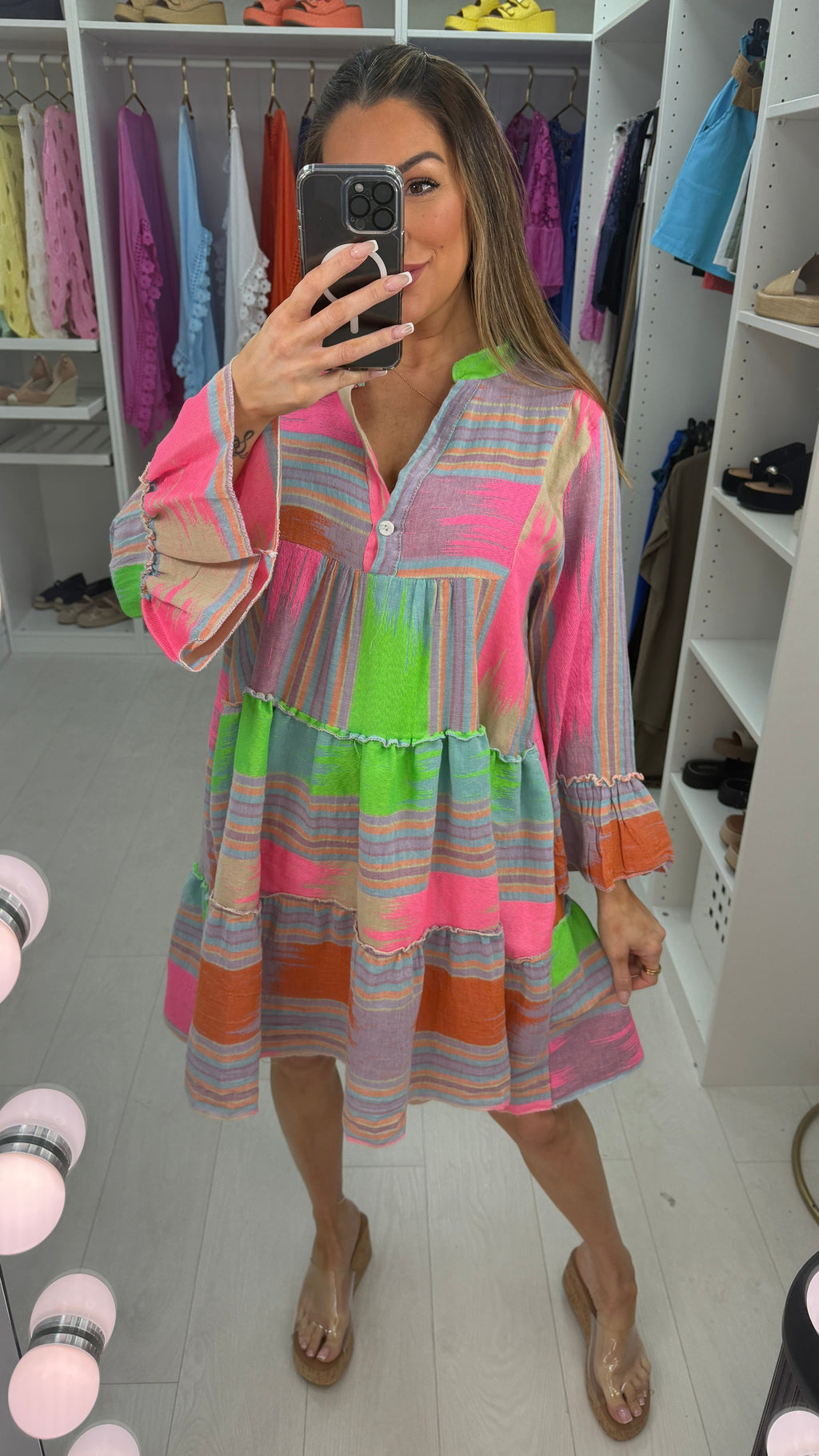 Chelsea V Neck Abstract Smock Dress