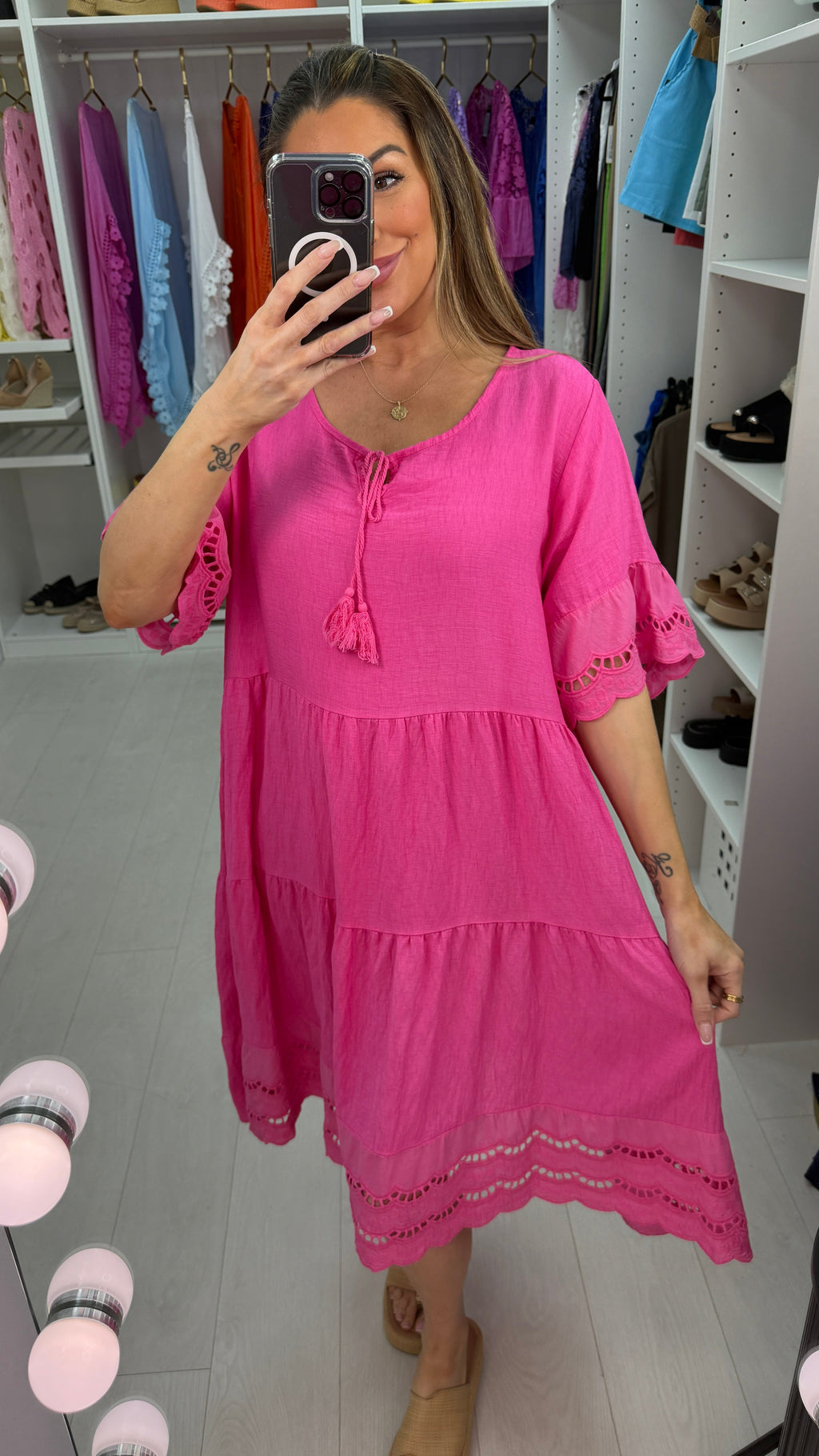 Tulah Plain Broderie Anglaise Hem Smock Dress
