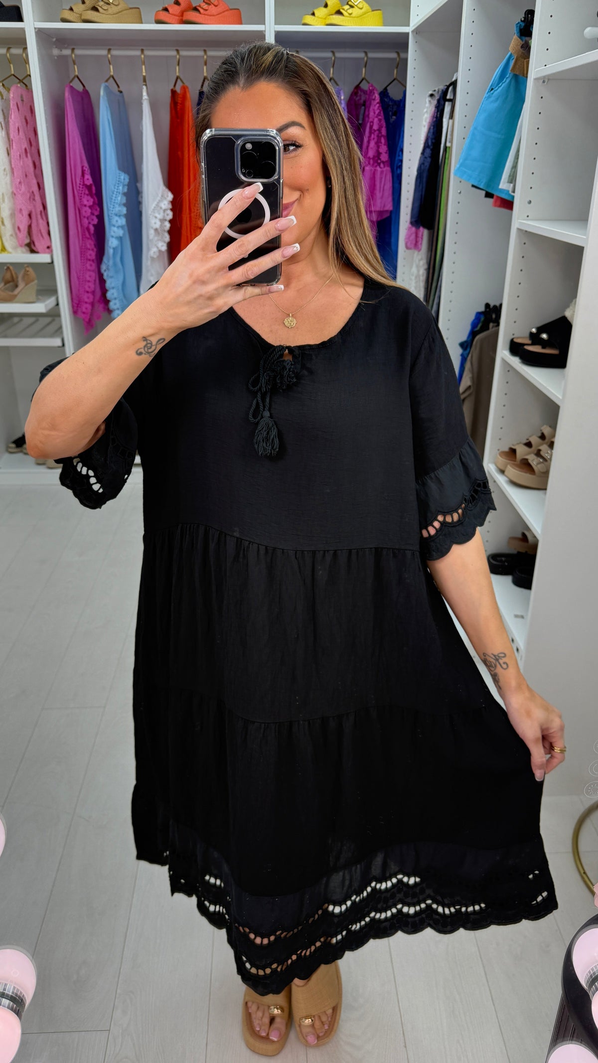 Tulah Plain Broderie Anglaise Hem Smock Dress