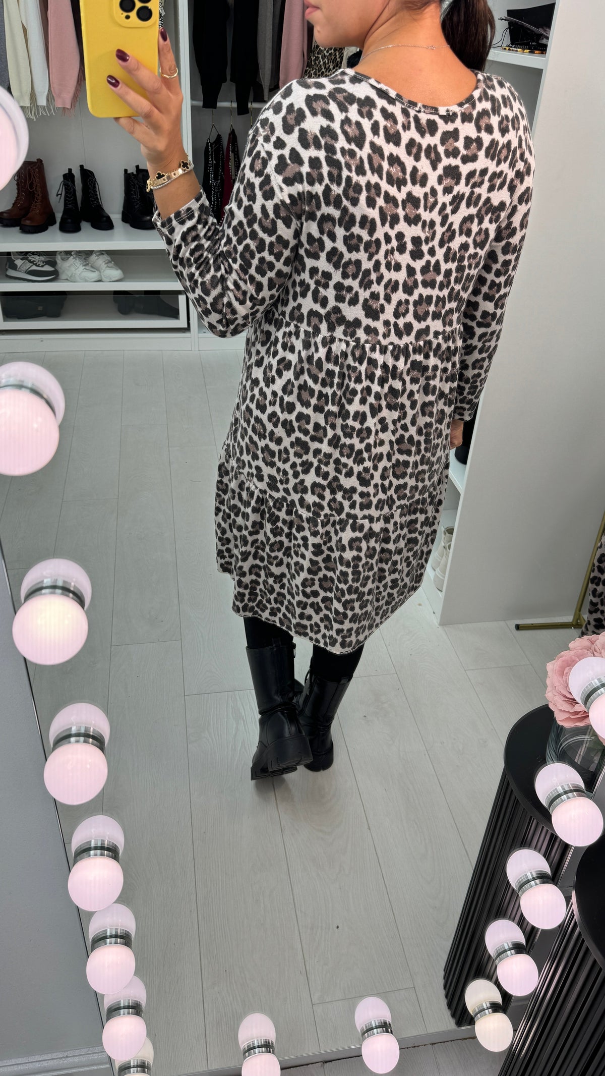 Finlee Leopard Print Knitted Smock Dress
