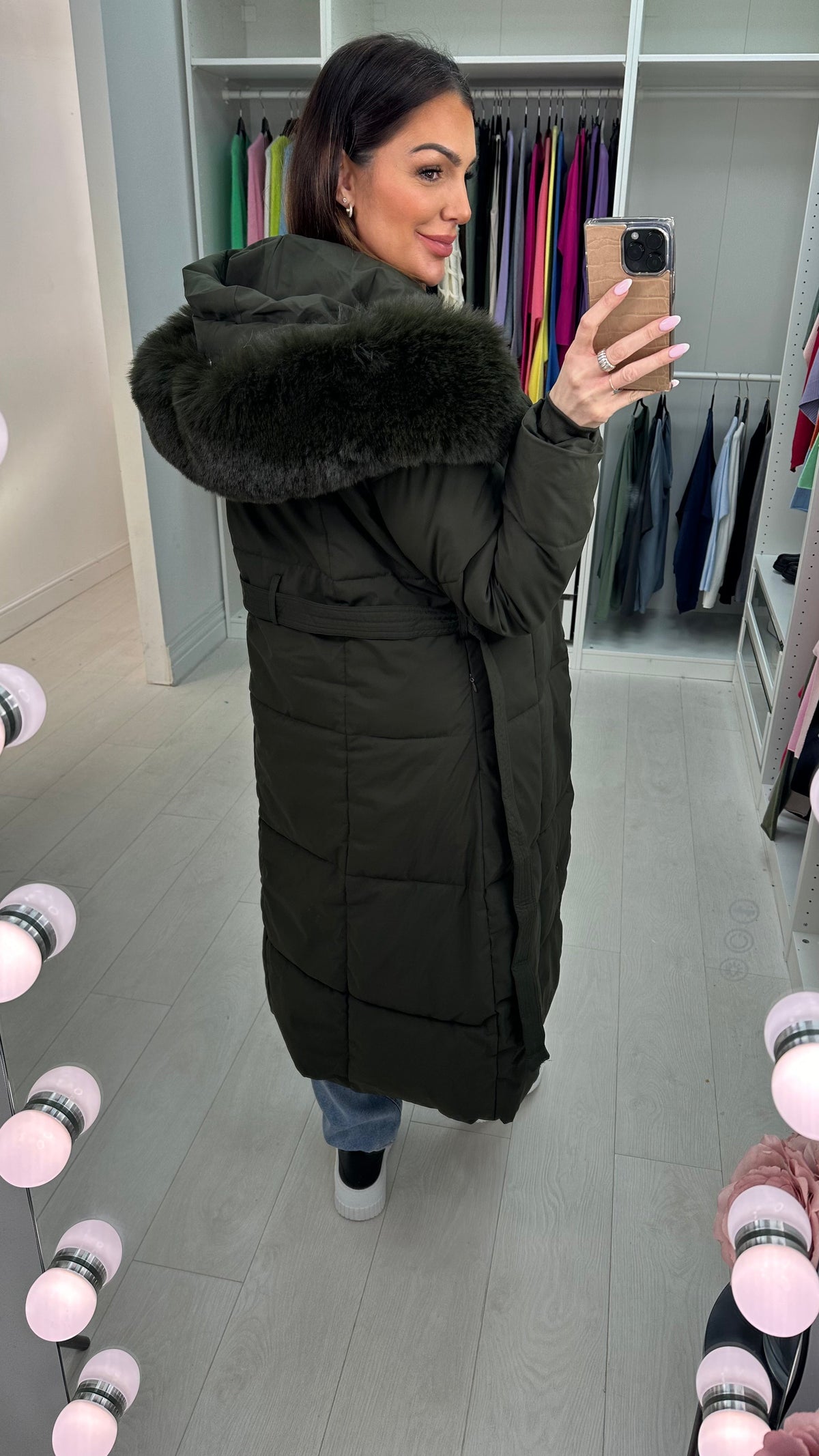 Dixy Faux Fur Hooded Belted Coat