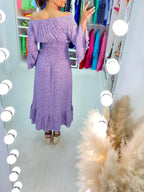 Jinti Lilac Dalmation Print Ruffle Maxi Dress