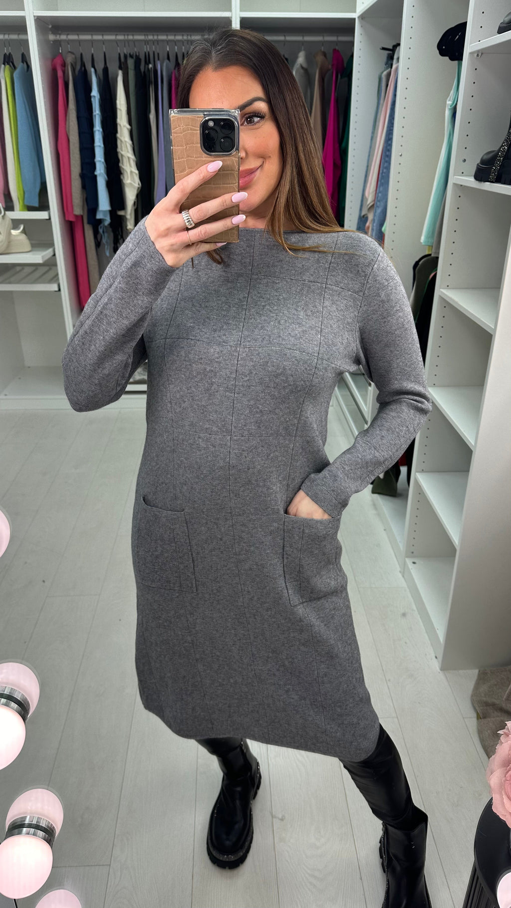 Gabija Plain Checkered Jumper Dress