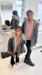 Polly Grey Kids Faux Fur Hooded Coat