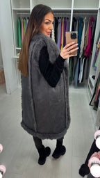 Emilie Faux Fur/Faux Suede Reversible Longline Gilet