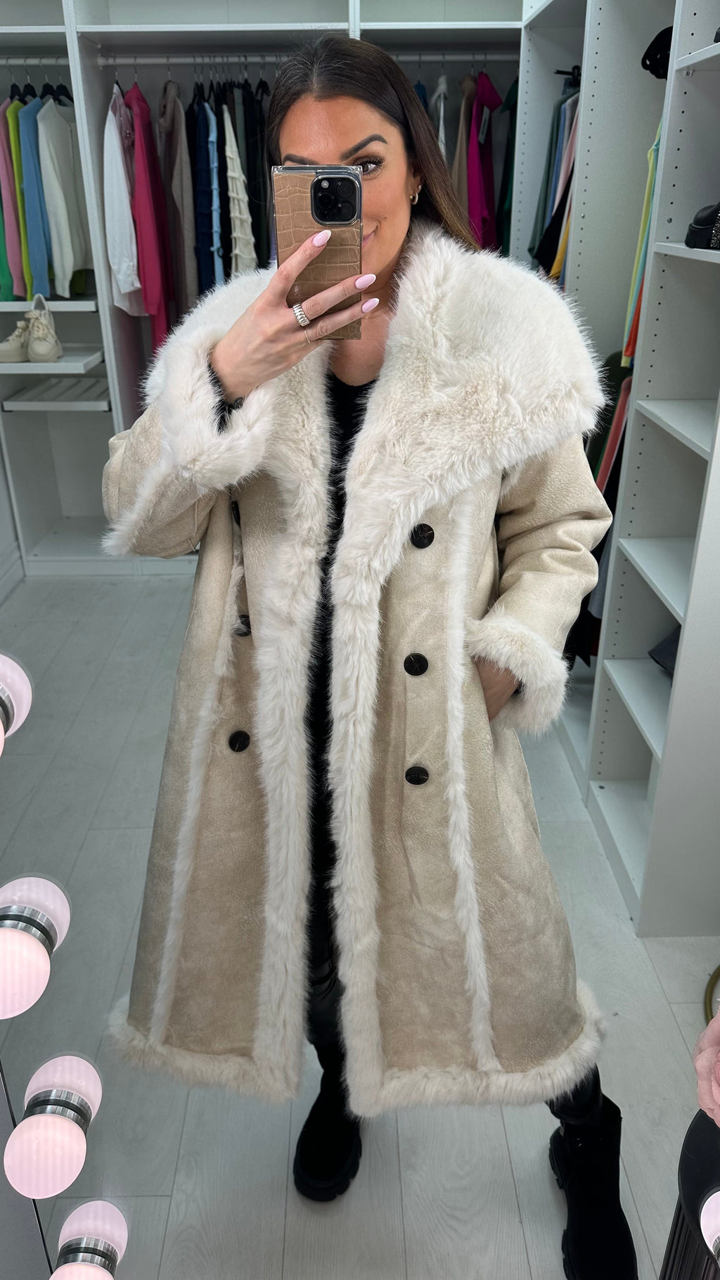 Gracey Faux Fur/Faux Suede Reversible Longline Coat