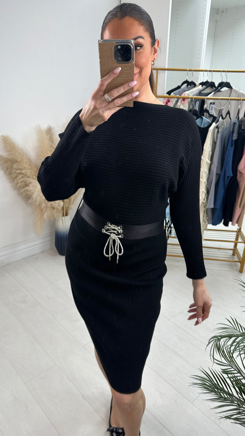 Toya Rib Knit Belted Jumper Dress